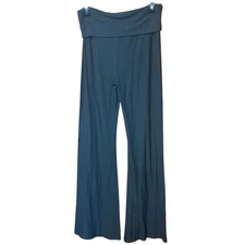 SKIMS Fold Over Deep Sea Teal Ribbed High Rise Flare Leggings Large #753