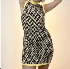 Zara Lovely Turtleneck Sweater Dress/Fitted Geometric Design Cream Wool Sz S