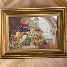 Vintage Painting On Canvas With Original Frame By G Wilcox Called Fruitful Italy