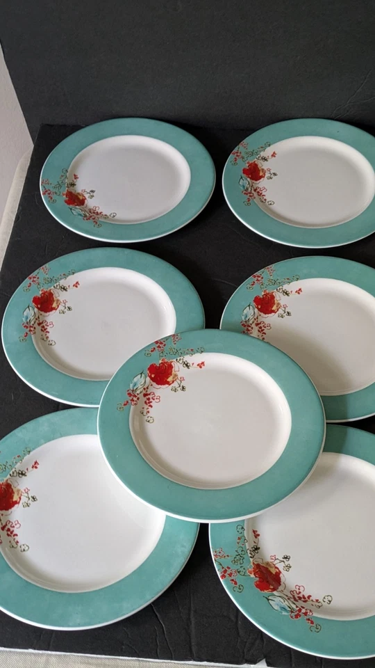 Lenox Chirp Dessert Bread Butter Plates Set Of 7 Turquoise Band READ - Image 2 of 4