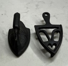 Miniature Antique Black Metal Sad Iron with Trivet Coal Cordless Collectible