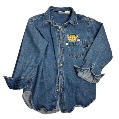 Vintage MGM Grand Lion Habitat Youth Denim Button Up Shirt Size M 1997 RARE