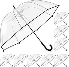 8 Pieces Clear Bubble Umbrella - Auto Open Dome, Windproof, Transparent, J Hook