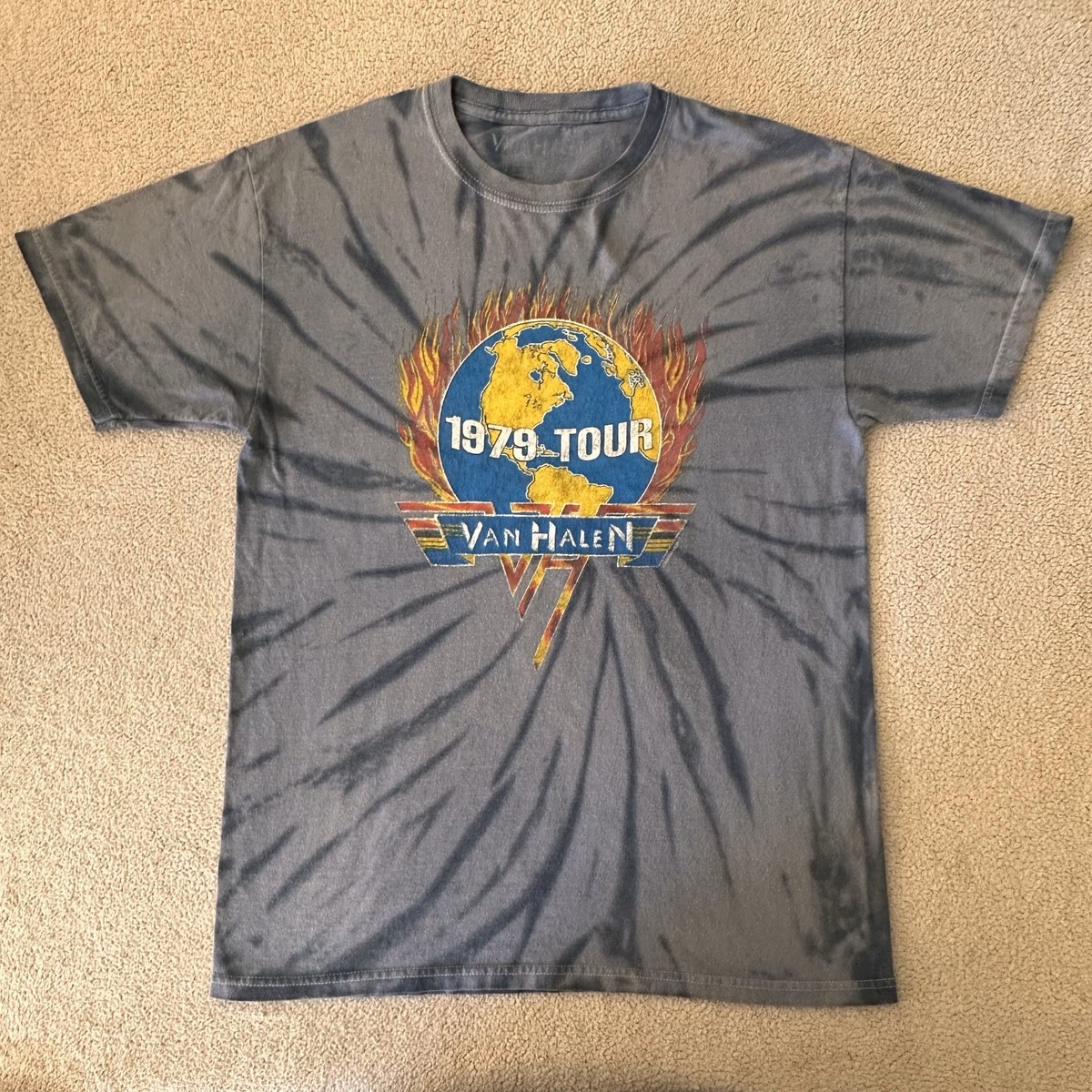 Van Halen World Tour 1979 Tie Dye Rock Band T-Shirt Blue Adult