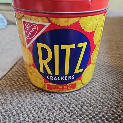 VINTAGE 1977 Ritz Crackers 13oz Tin Can Nabisco With Metal Lid Retro Kitchen 6x6