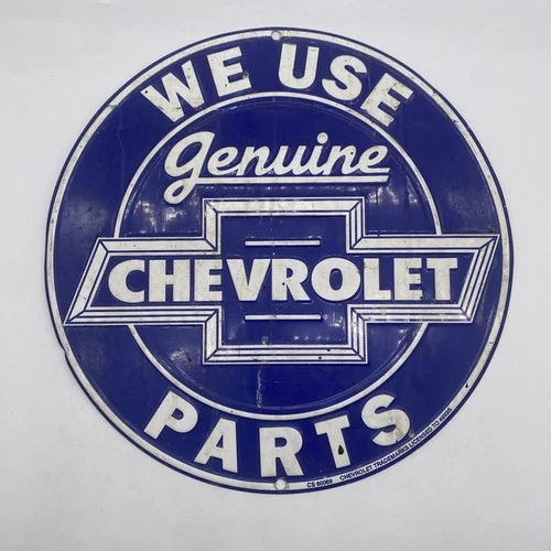 Vintage Chevrolet We Use Genuine Chevrolet Parts Blue Metal Chevy Sign