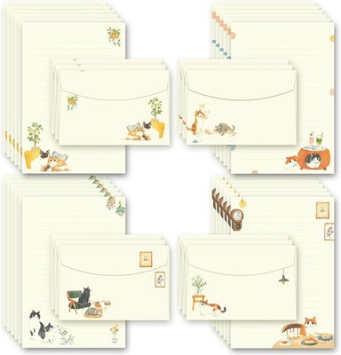 72 Pieces Cute Cat Writing Paper and Envelopes 8.3x5.6 Inch Stationery Set NEW