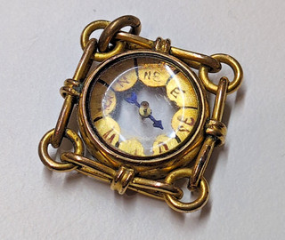 ANTIQUE BRASS WATCH FOB MINIATURE COMPASS PENDANT CASE POCKET EDWARDIAN KNOT