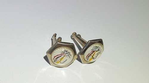 Vintage Fishing Fly Enamel Cufflinks – Hexagon Silver Tone