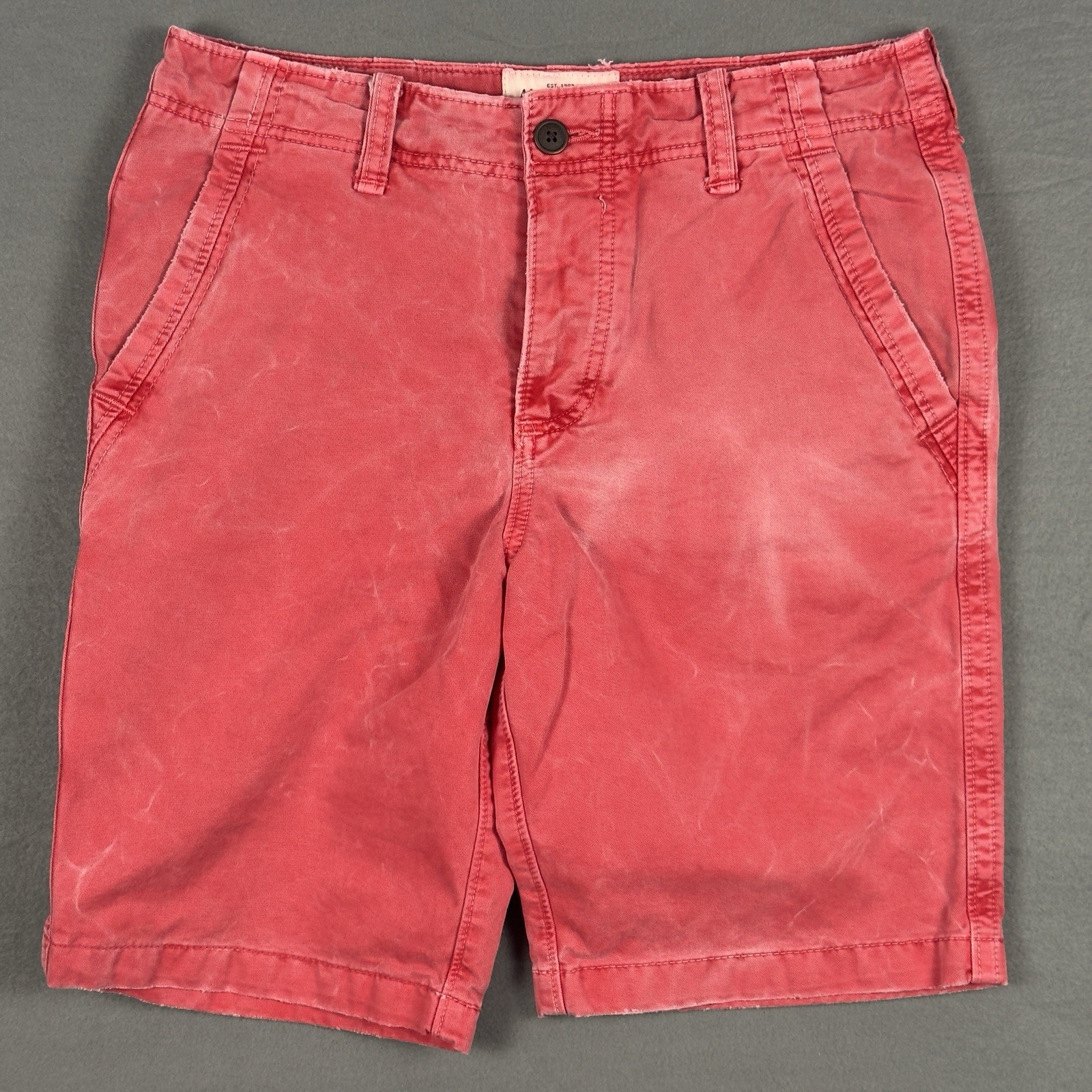 Abercrombie & Fitch Shorts Mens 32 Red Chino Button Fly Distressed 8
