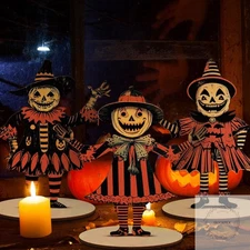 3 Pcs 9 x 6 Inch Vintage Halloween Table Decor Farmhouse Pumpkin Ghost Wooden