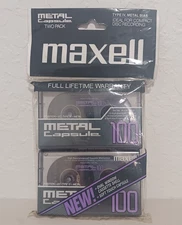 Vintage NOS Two Pack MAXELL Metal Capsule 100 Cassette Tape