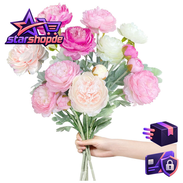 Rollway 5 PCS Kunstblumen Wie Echt Pfingstrosen KüNstlich Seidenblumen 51Cm-image