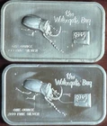 1974 Lot of 2 Colonial Mint Watergate Bug 1 oz .999 Silver Bars, w/&w/o Pincher