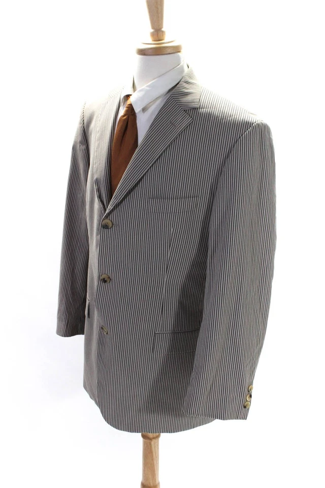 Traje Chaqueta Boss Hugo Boss Para Hombre Rayas Tres Botones Forrada Beige Talla 44R - Imagen 3 de 4