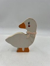Wooden Goose Duck Figurine Primitive Folk Art Nursery Decor Shelf Sitter Bow