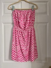 Lilly Pulitzer Windsor Strapless Dress Women's M Pink White Zebron Chevron
