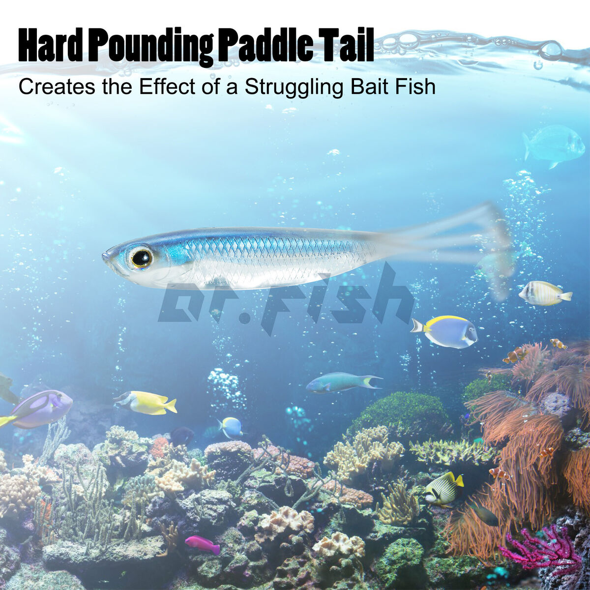 Dr.Fish Soft Lures 6X Fishing Plastic Swimbaits Sparkle T-tail Bass Fishing