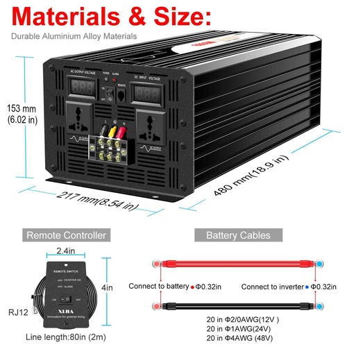 5000W 6000W Pure Sine Wave power Inverter 12V/24V/48VDC to AC 120V Off Grid - Picture 4 of 10