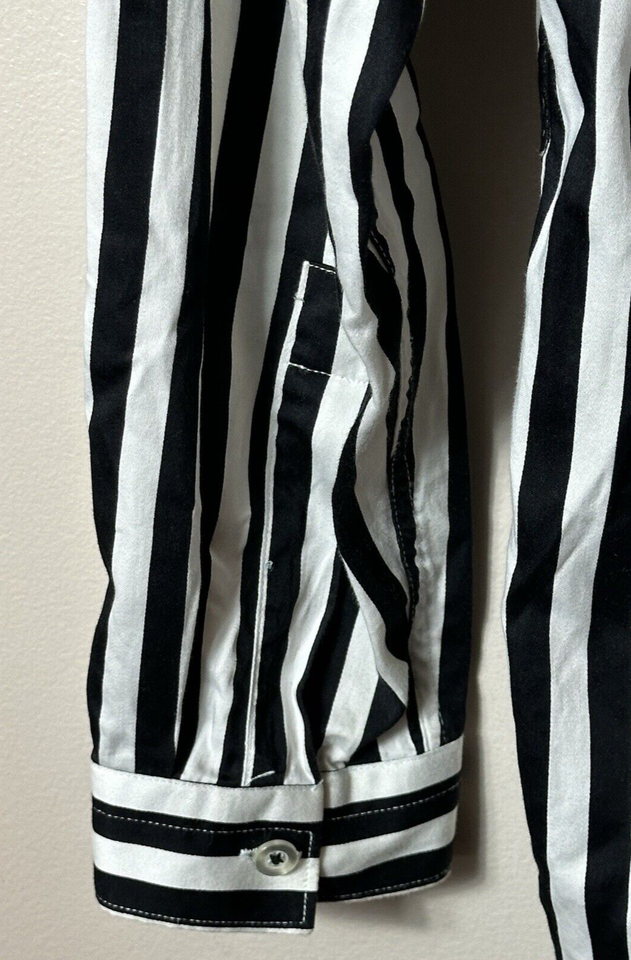 Zara Man Shirt Mens Large Black White Vertical Stripe Slim Fit