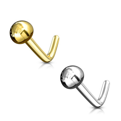 14KT Solid Gold 20GA Nose Ring L Bend with Solid Dome End Jewelry Nose Piercings