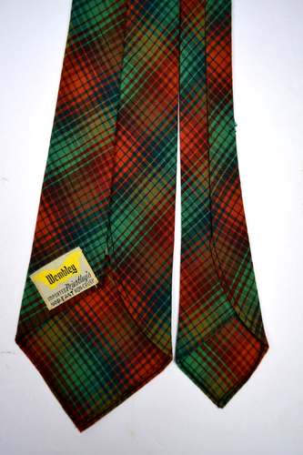 Neck Tie VTG Wembley 30s 40s Burnt Orange and Green Plaid Tie 47" x 3.5" - Picture 6 of 9