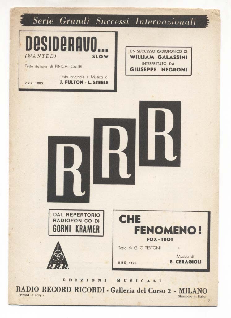 Spartito DESIDERAVO Giuseppe Negroni Fulton - CHE FENOMENO Ceragioli 1956