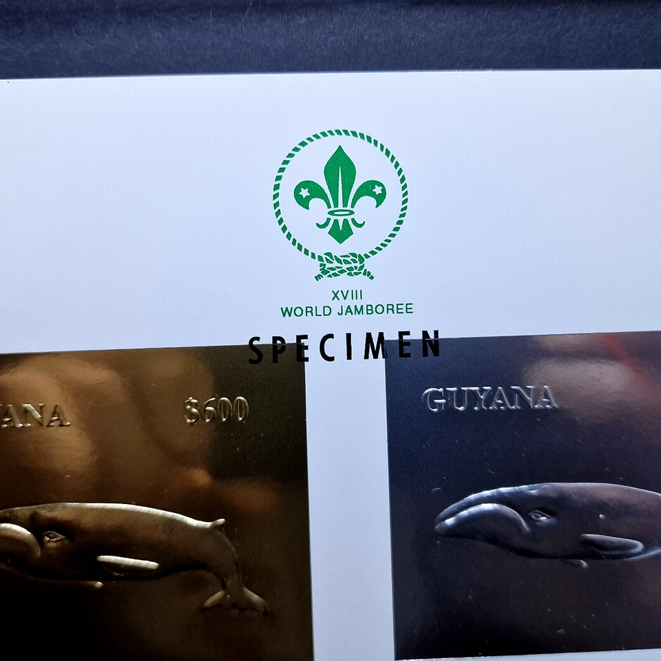 Guyana Años 90 Espécimen Ballenas Jamboree Scouts MNH - 2 Estampillas Bloque - Mi 100.00+ Foto 3 de 4