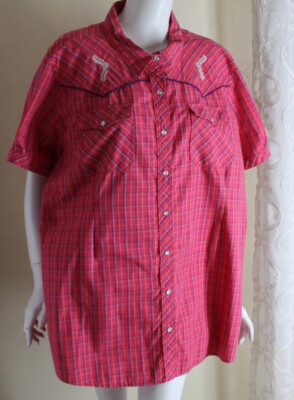 Bit & Bridle Sz 3X Pink Crisp Cotton Western Art-to-Wear Blouse Shirt Top