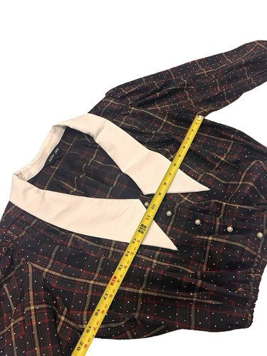 Sister Jane Tempo Check Plaid Blouse Top Long Puff Sleeve Crop School Girl Sz S - Picture 4 of 8