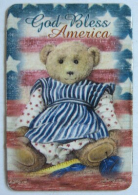 Good Bless America Magnet  Folksy Girl Teddy Bear 2 1/4'' x 1 1/2''