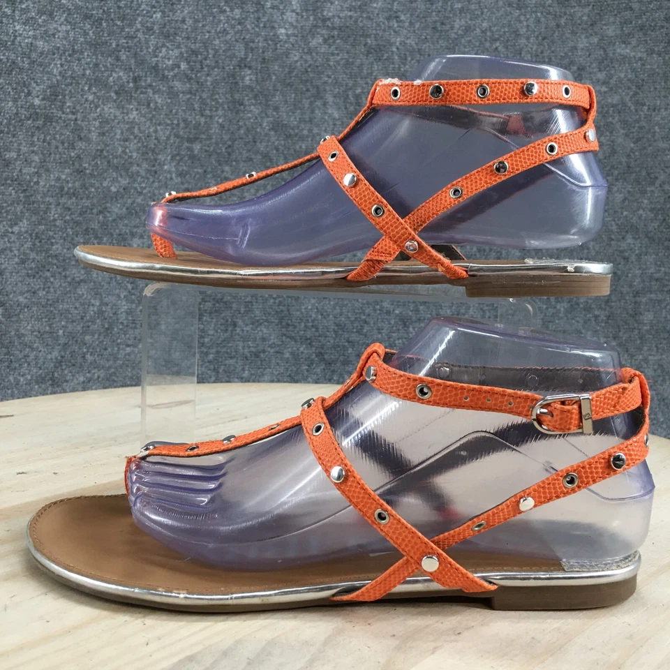 Sandalias planas Sam And Libby para mujer 8,5 con tachuelas al tobillo tiras naranja imitación cuero Foto 2 de 4