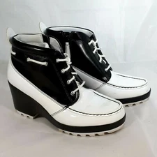 Rockport Ankle Boot Womens Sz 7 Leather White Black HydroShield Adiprene Adidas