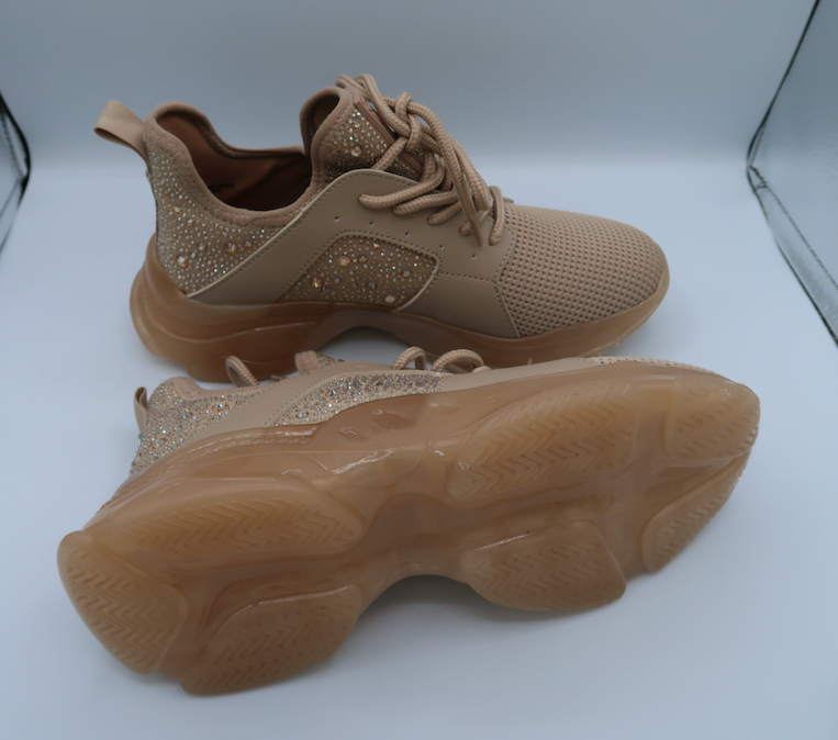 Steve Madden Women's Maxima Rhinestone Trainer Sneakers Blush Multi Size 