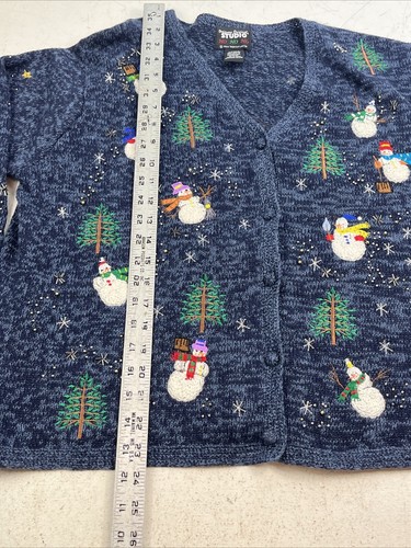 Women's Large Christmas Snowman Cardigan Sweater Designers Originals Studio - Picture 11 of 13