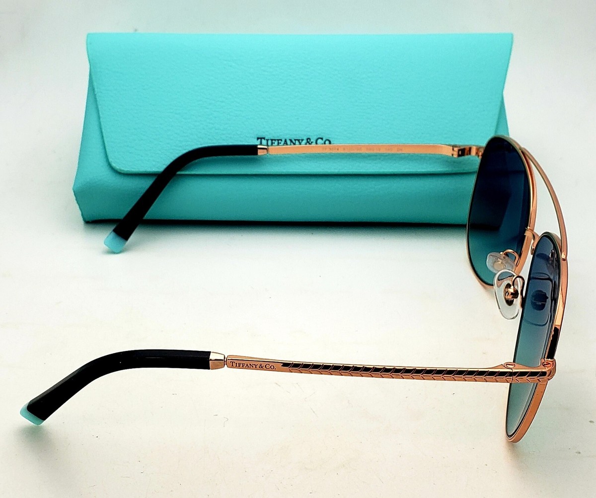 Tiffany & Co TF3074 Aviator Sunglasses Blue Gradient Rose Gold Italy Case New TIFFANY & Co Sunglasses TF 3074 6105/9S Gold Aviator  main image 2