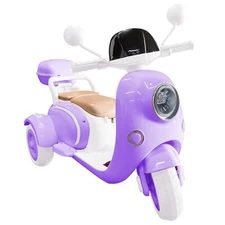 12V Kids Motorcycle Electric Moped Girls Scooter 3 Wheels Motorbike Toy with LED
