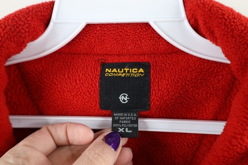 Vintage 90s Nautica Competition Mens XL Spell Out Full Zip Fleece Jacket Red USA - Picture 7 of 13
