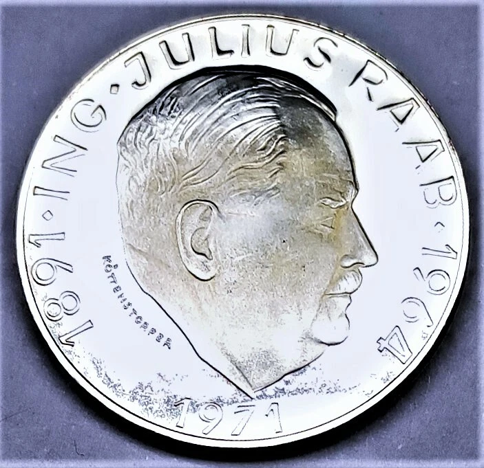 Österreich 50 Schilling  SILBER Münze 1971: ING JULIUS RAAB st/unz mit Kapsel