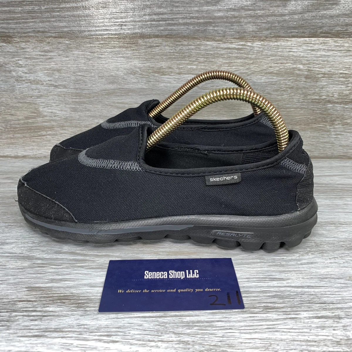 Skechers Women s Goga Max Go Walk Black Slip On Shoes Size 6.5 eBay