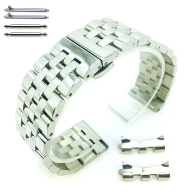 Metal Steel 5 Beads Silver Tone Quick Release and Curved End Watch Band #7061