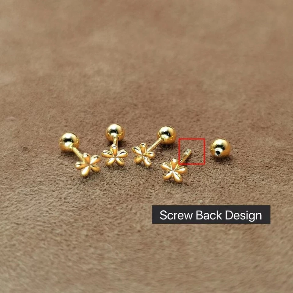 Womens Tiny Gold Flower Screw Back Stud Earrings Dainty Jewelry Surgical Steel - Image 2 of 4