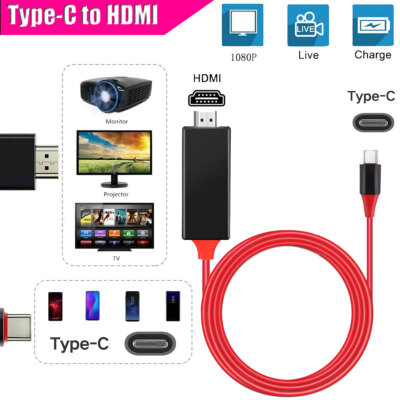6ft USB Type-C Phone to HDMI TV HDTV Cable Adapter For iPhone 16 15 Pro Max Plus