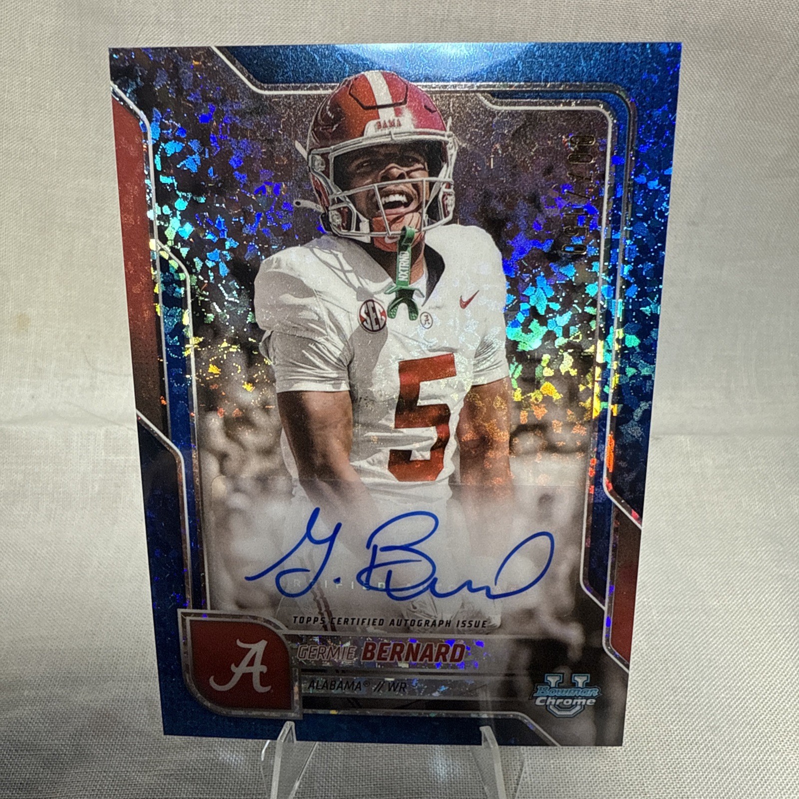 2025 Bowman Chrome U Germie Bernard /150 Blue Mini Diamond Auto BCA-GB Bama