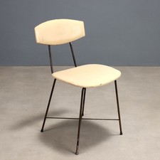 Sedia Vintage Metallo Smaltato Skai Bianco Crema Italia Design Anni 60 Originale