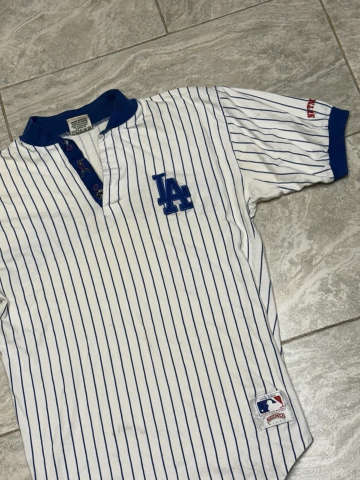 Camiseta deportiva de los Dodgers de Nuez moscada para hombre grande vintage años 90 informal a rayas columpio Foto 3 de 4