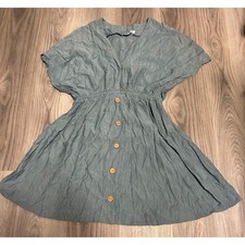 ODDI Womens Crinkle Gauze Button Front Mini Dress Rayon Blend M Dusty Blue
