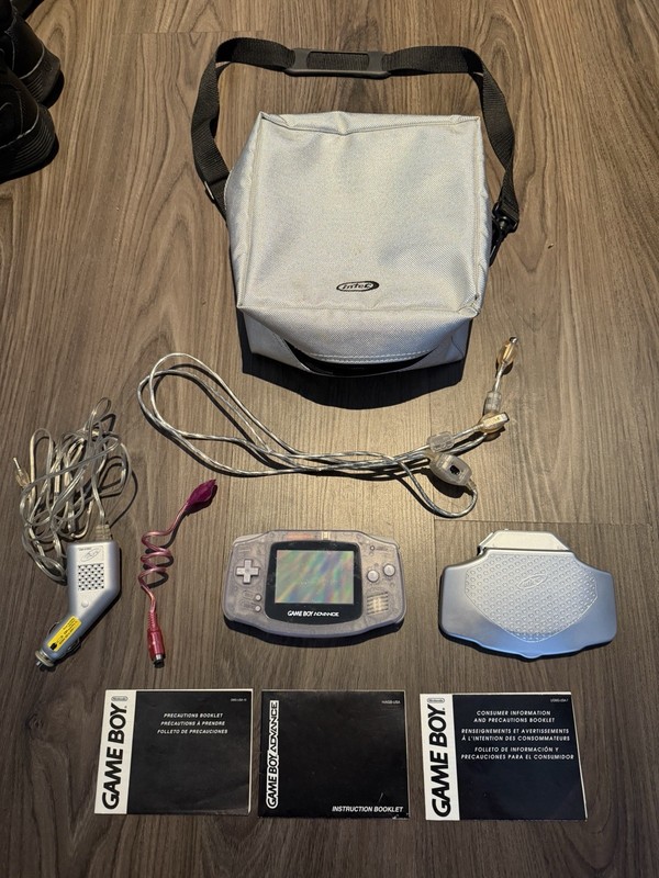 Nintendo Game Boy Advance Clear Glacier w Accessories and Instructions TESTED
