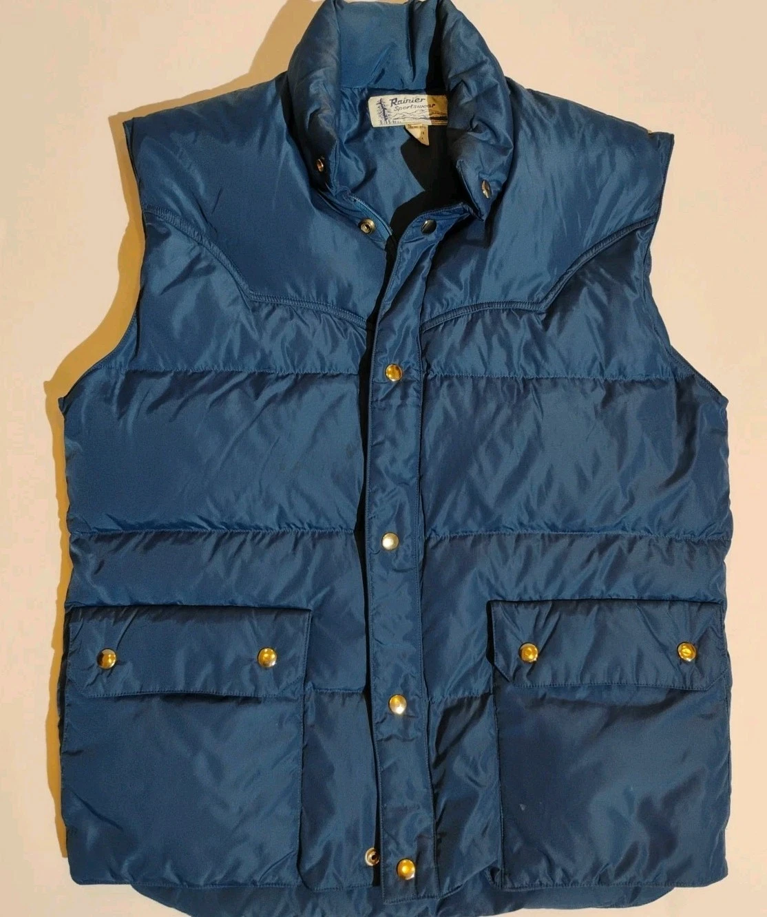 Vtg 90s Rainier Sportswear Down Puffer Vest M Goose Nylon Montgomery Ward Blue