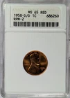 1958 D/D Lincoln, Wheat Ears Reverse ANACS MS-65 RED RPM-2